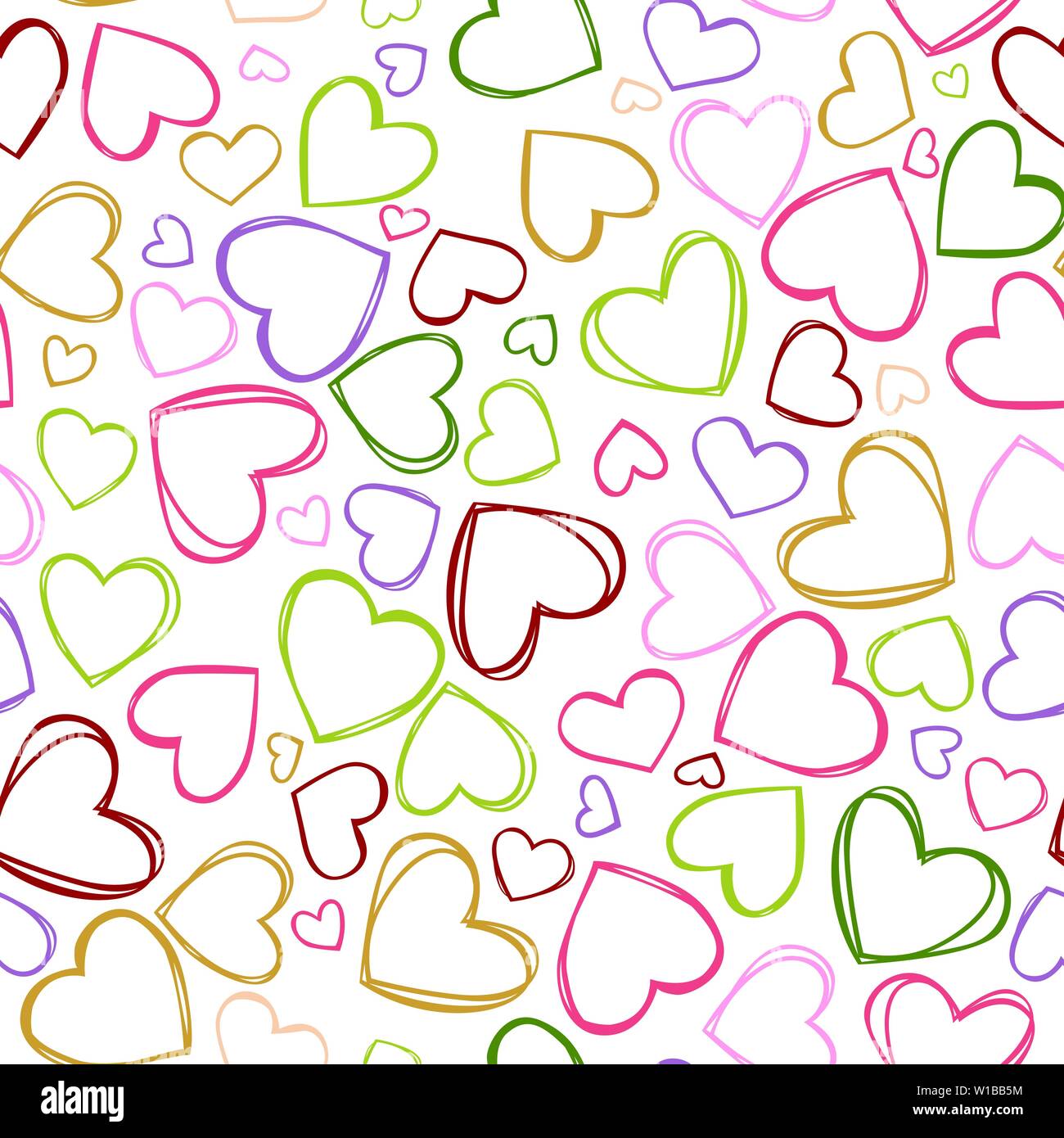 Vector colorful heart outlines repeat pattern. Suitable for gift wrap, textile and wallpaper. Stock Vector