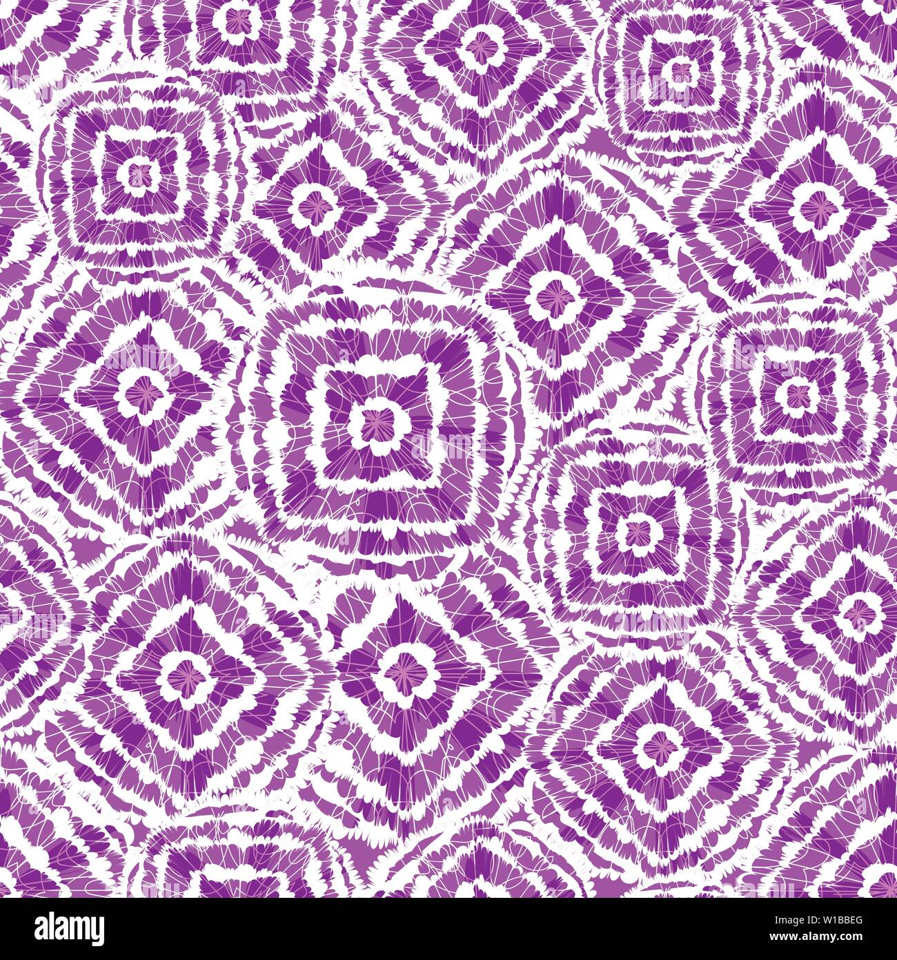 Vector purple and white shibori diamond and squares overlap patten