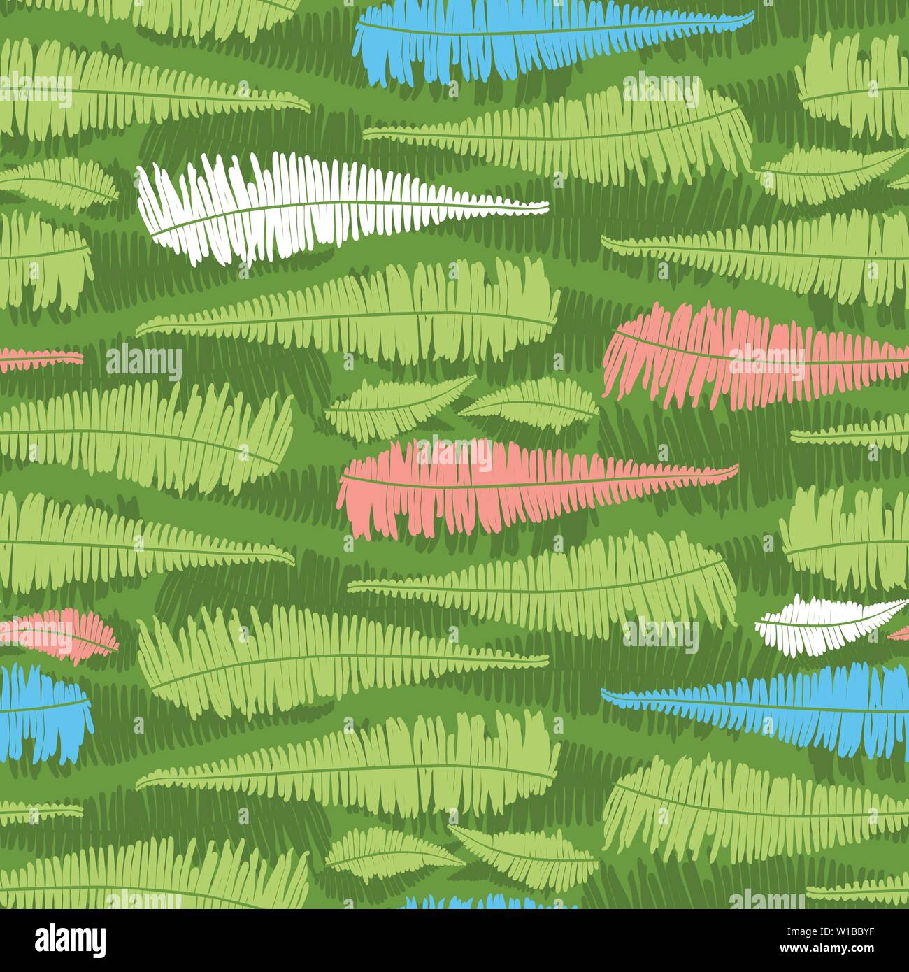 Vector green seamless pattern with fern leaves stripes. Suitable for textile, gift wrap and