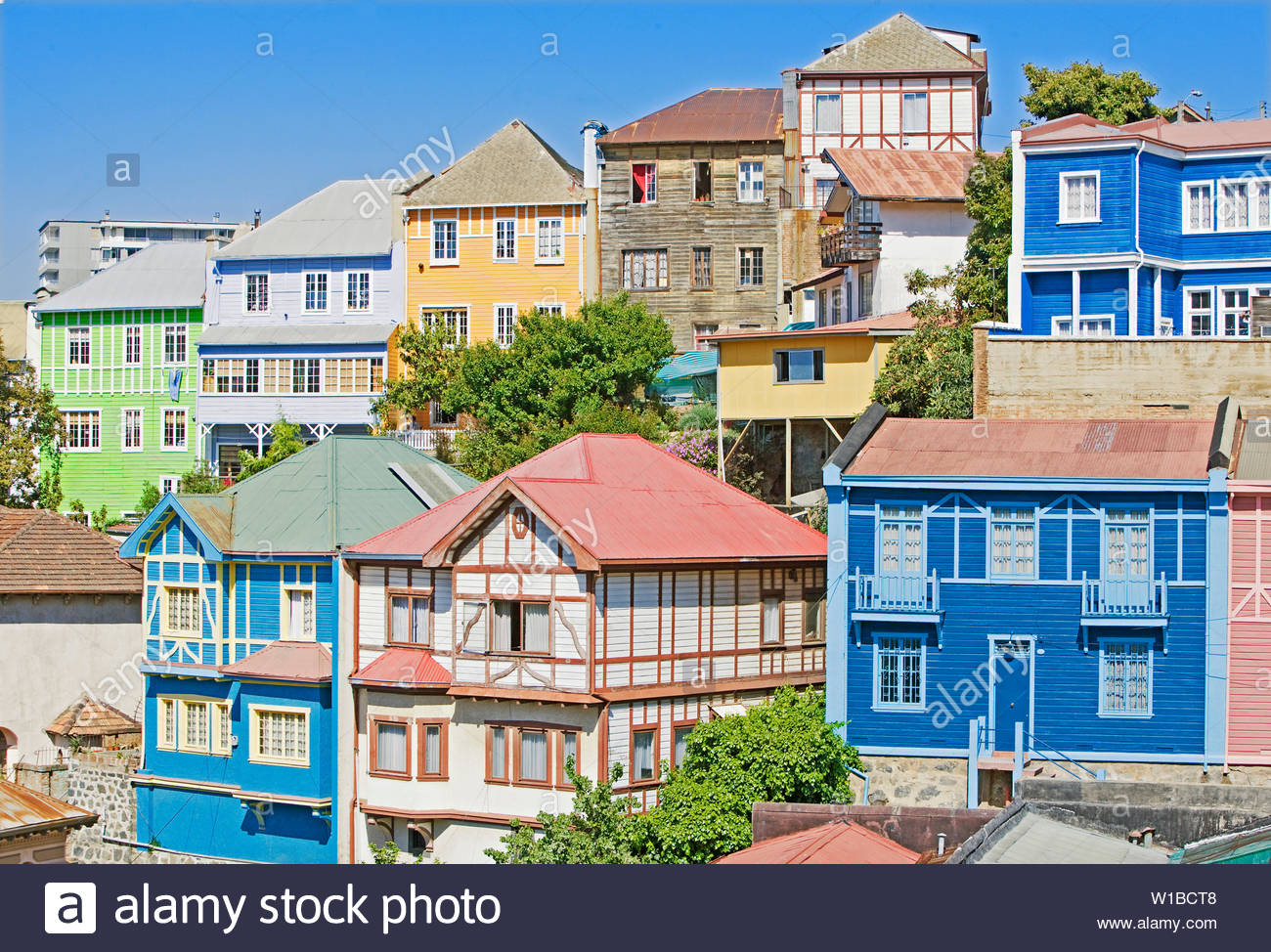 Traditional Colorful Houses Valparaiso Unesco World Heritage Site Chile South America Stock Photo Alamy