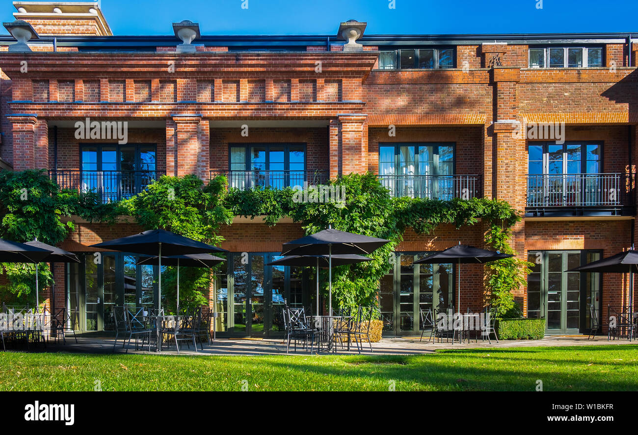 Watford, UK, Sept 2018, view of the back terrace of The Grove hotel on a sunny day, Hertfordshire, England Stock Photo