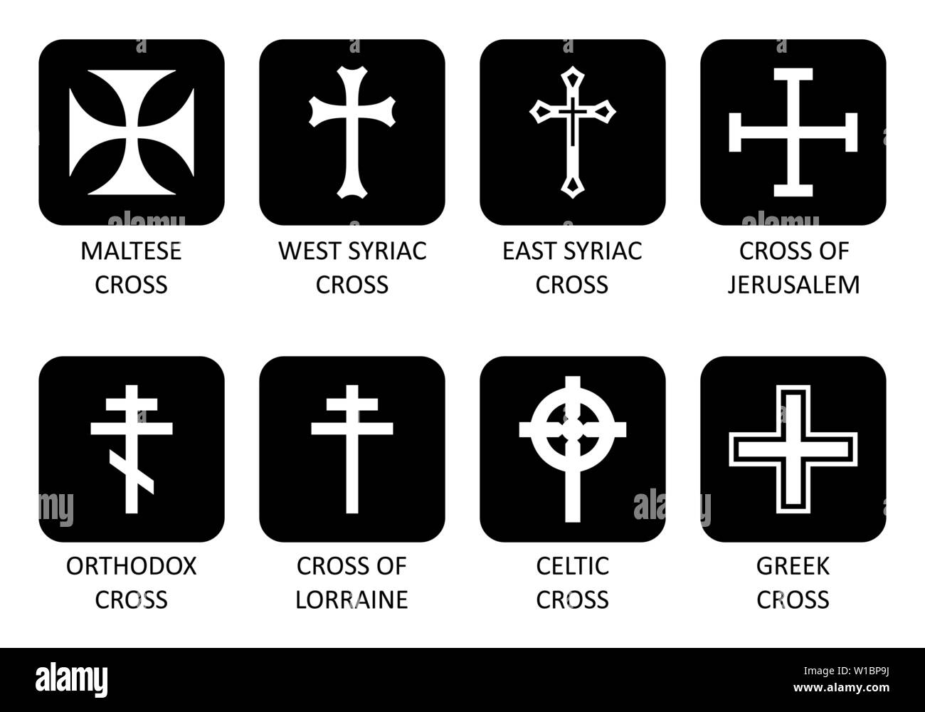 Illustration of a set of different crosses types Stock Vector