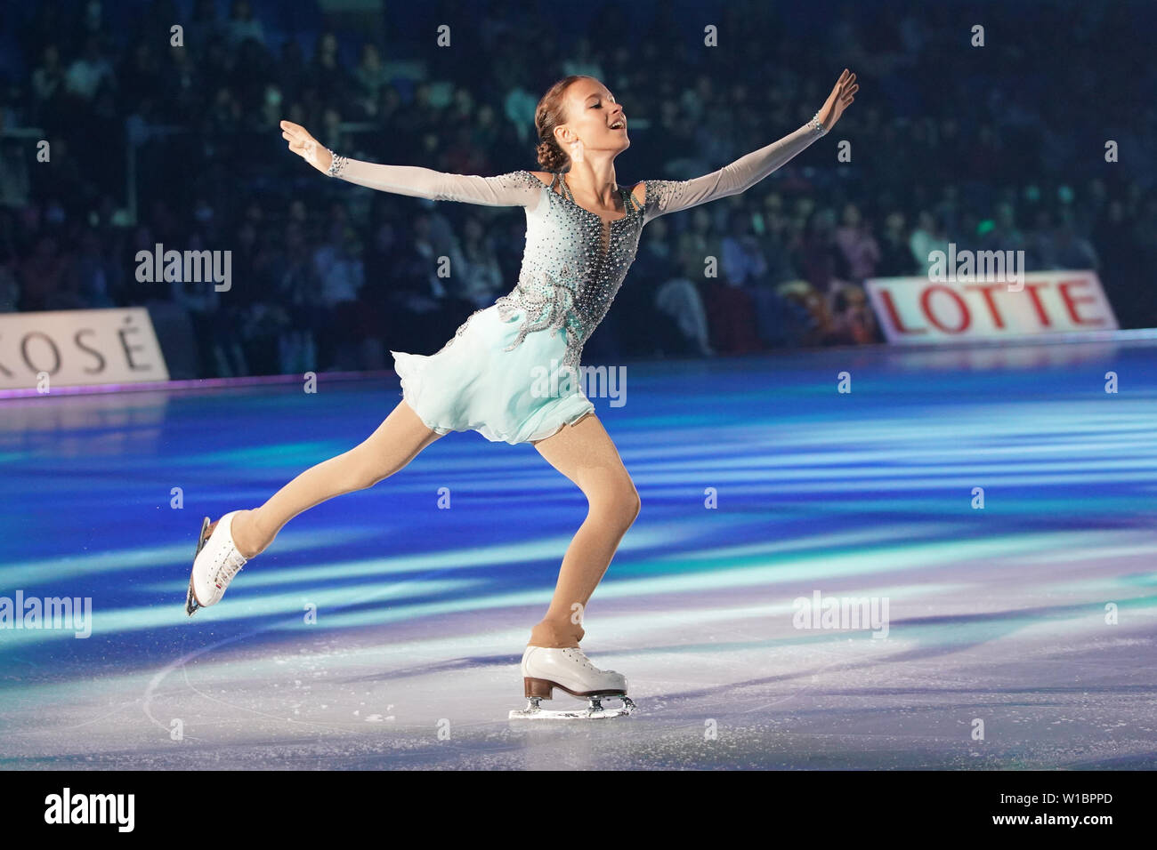 Anna Shcherbakova of Russia performs during the Dream On Ice 2019 at Shinyokohama Skate Center in Kanagawa, Japan, on June 28, 2019