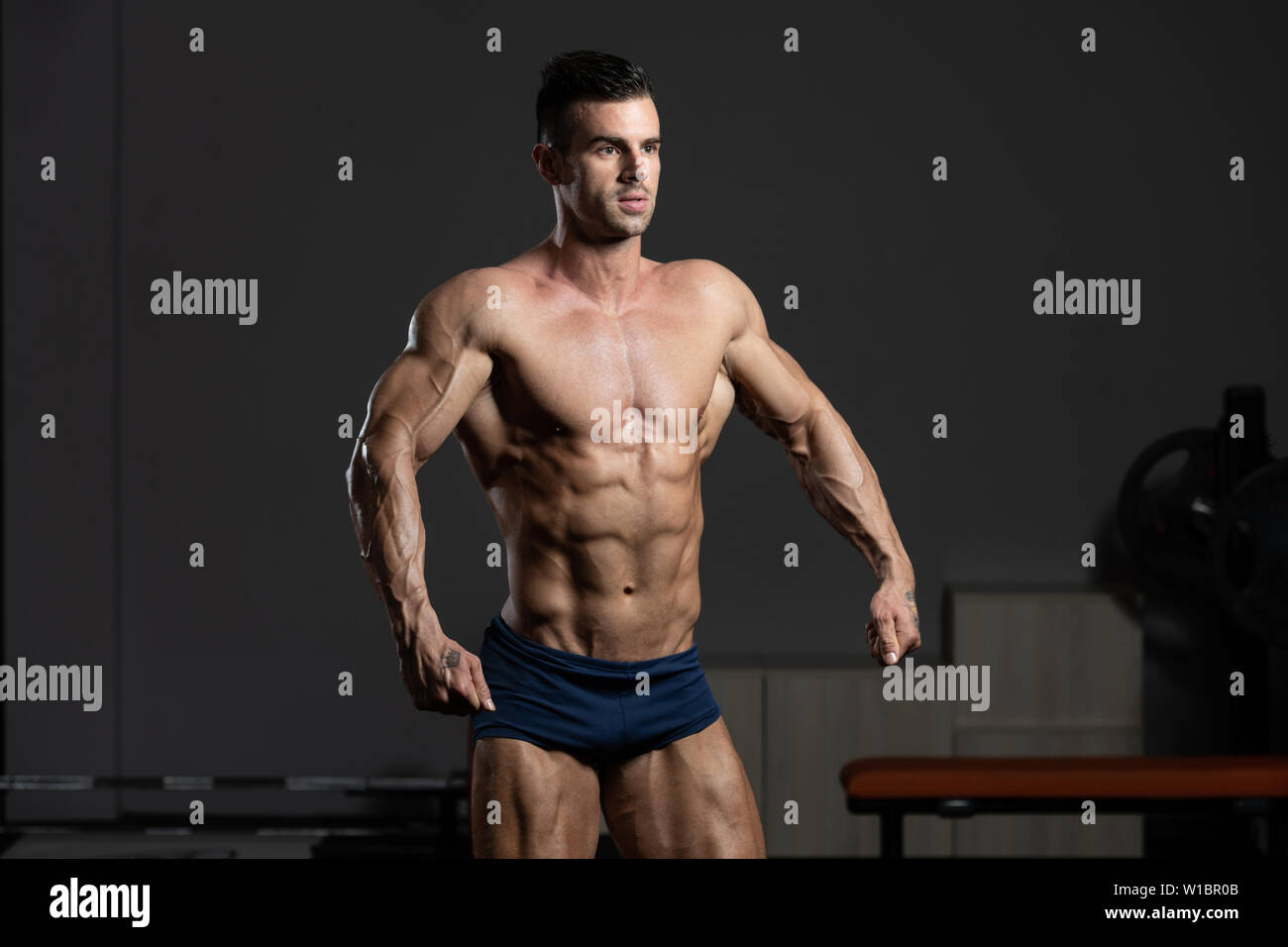 Well Developed Man Portrait Of A Young Physically Fit Man Showing His Well Trained Body ...