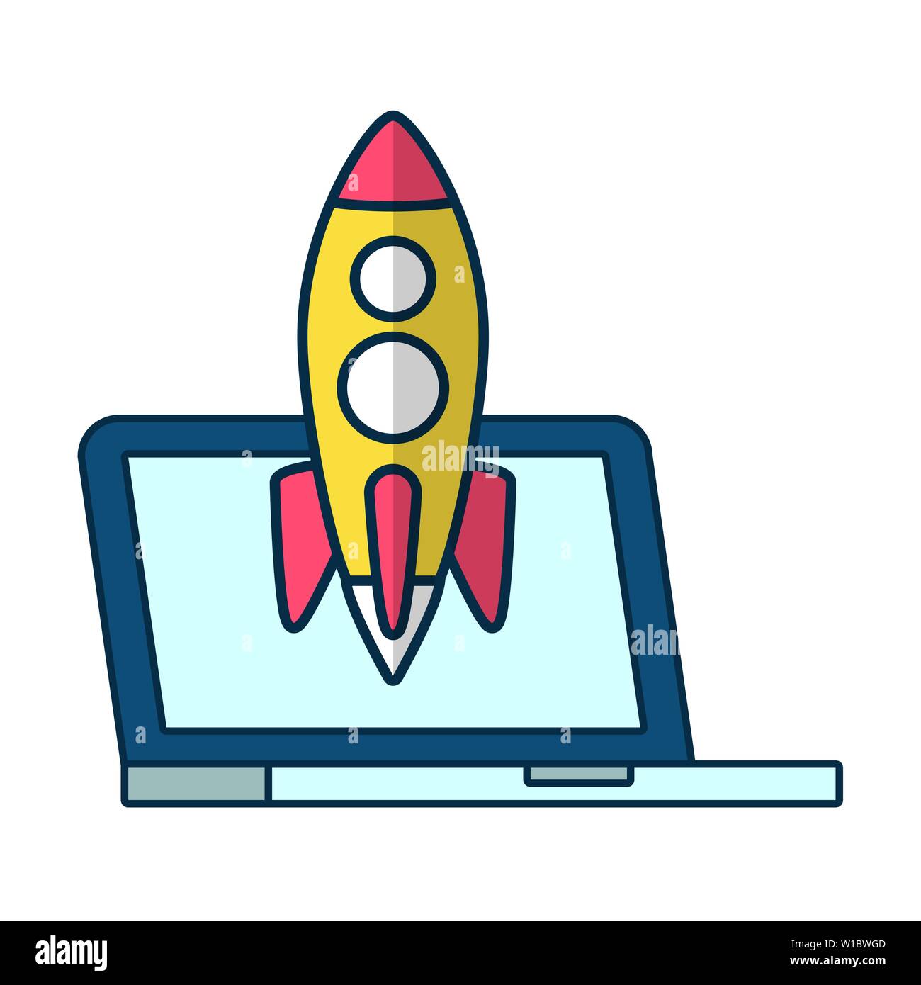 laptop computer rocket startup send email vector illustration Stock ...