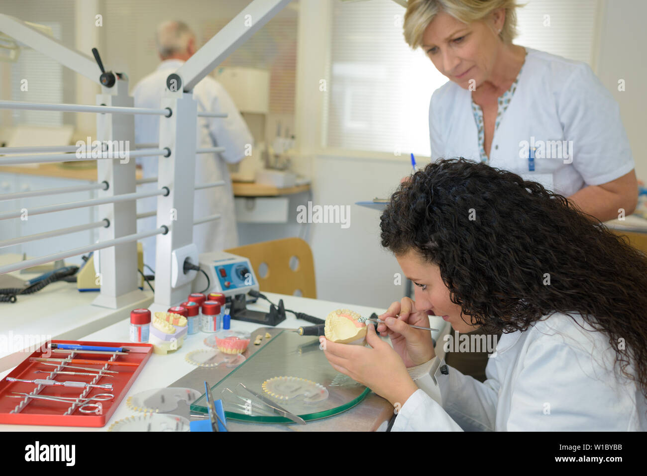 denturist working on deture prothese Stock Photo