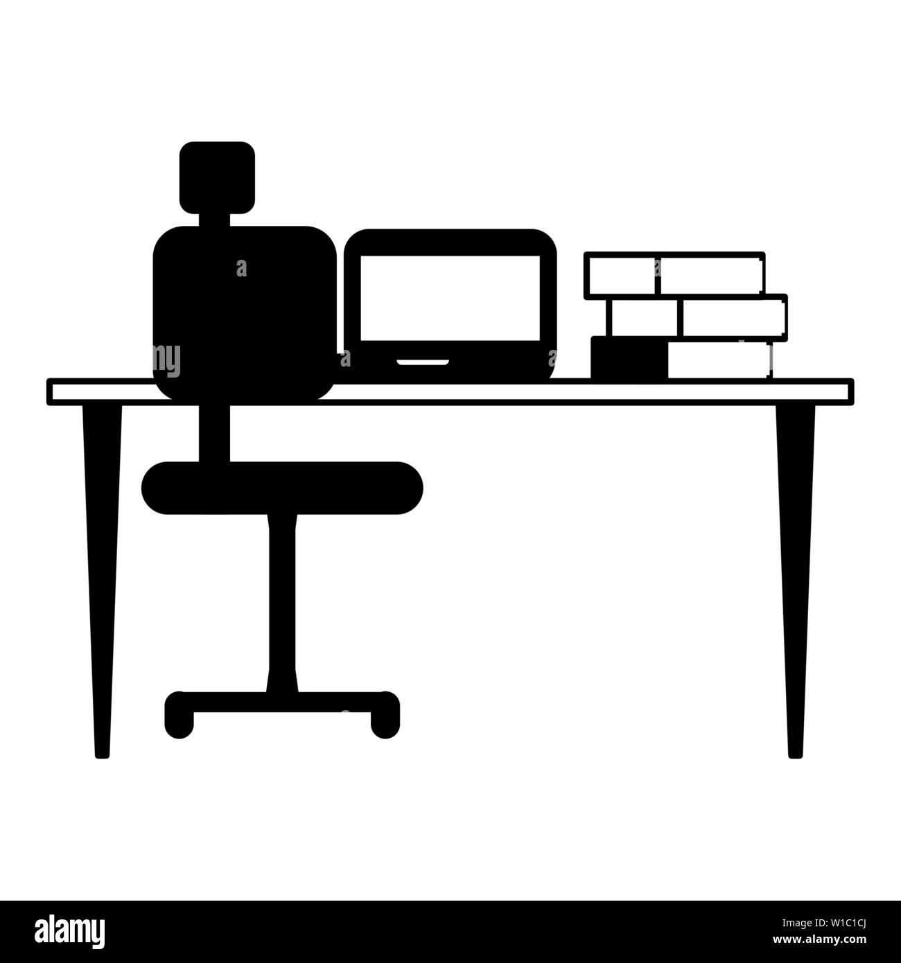 Cartoon desk office work place Black and White Stock Photos & Images ...