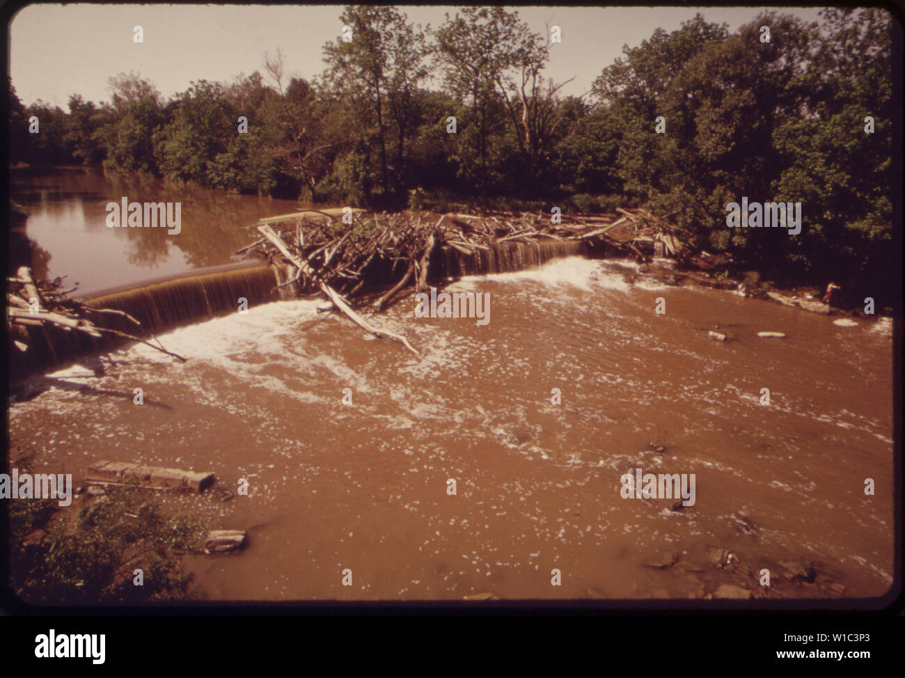 DEBRIS CHOKES THE POLLUTED ROCKY RIVER Stock Photo - Alamy