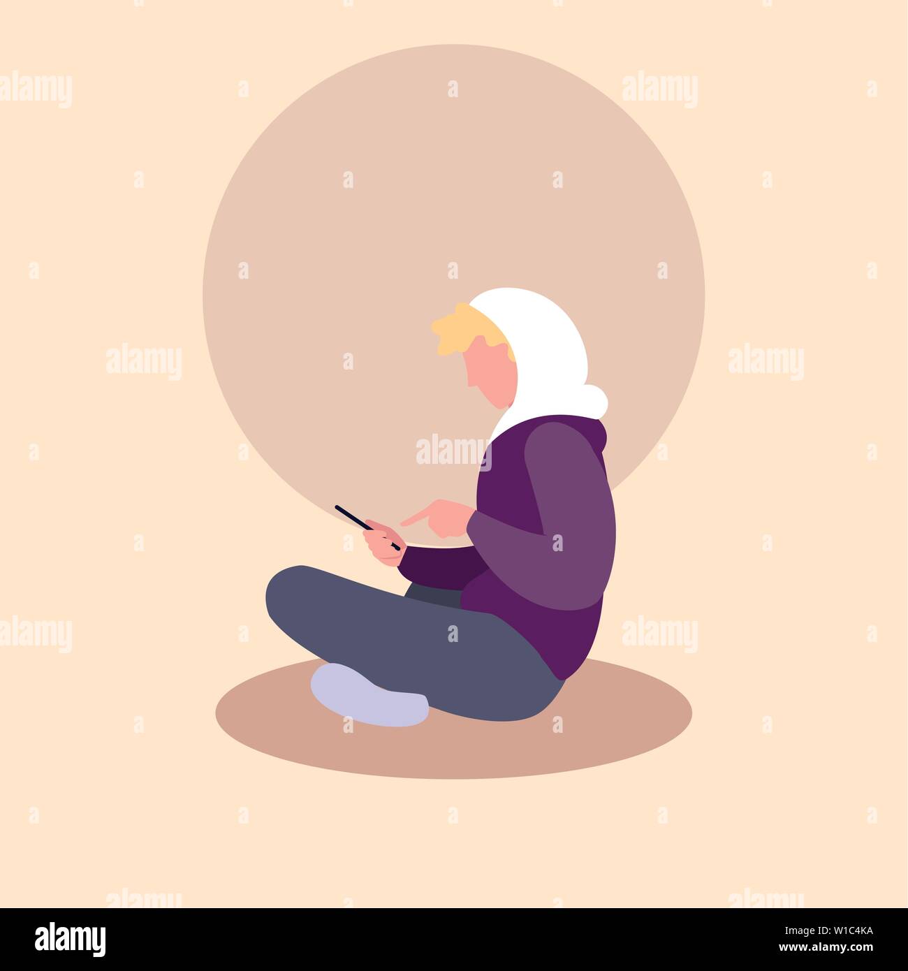 young man sitting using smartphone device vector illustration design ...
