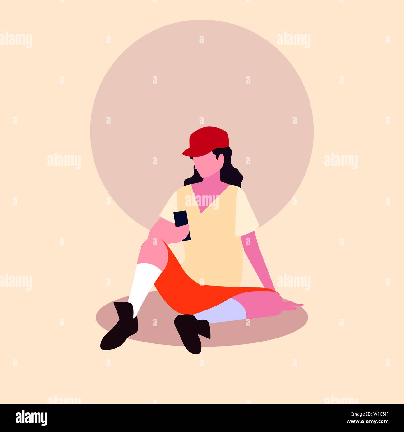 young man sitting using smartphone device vector illustration design ...