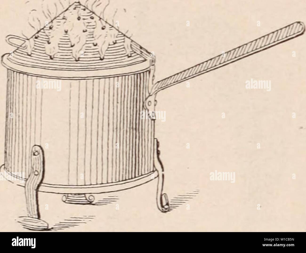 Archive image from page 585 of Dictionnaire d'horticulture illustré  par. Dictionnaire d'horticulture illustrÃ / par D. Bois   prÃface de Maxime Cornu   avec la collaboration de E. AndrÃ ... [et al.]. . dictionnairedhor00bois Year: 1893  Fig. 408. â Soufflet Fumigateur. Un Fumigateur se compose essentiellement d'une boÃ®te dans laquelle on met du charbon allumÃ, que l'on recouvre de feuilles ou de dÃbris de tabac. Cette boÃ®te est adaptÃe soit Ã un soufflet {Fig. 408 et 409), soit Ã un ventila- teur, et elle porte d'autre part un tujau. Lorsqu'on produit un courant d'air, la com- bustion est a Stock Photo