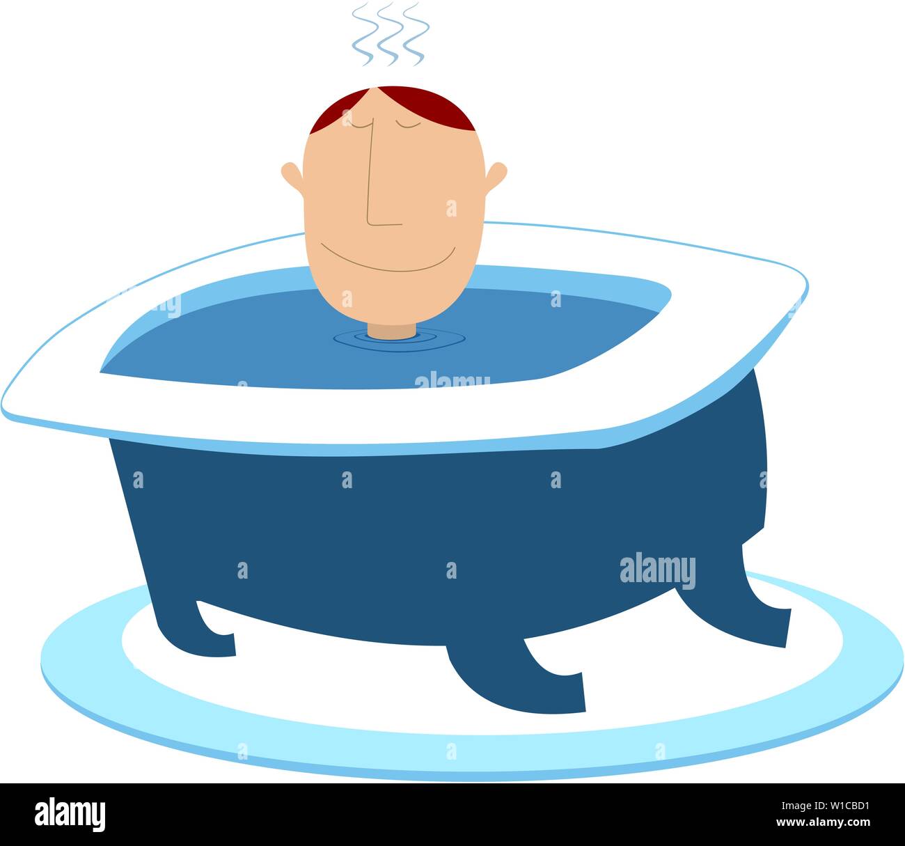 Man takes a bath illustration. Head of the man appears from the water in the bathtub isolated on white Stock Vector