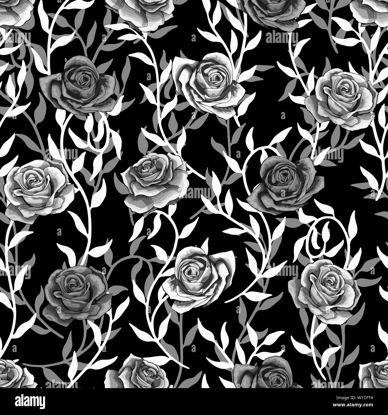 Vector seamless pattern with silver branches and flowers. Decorative ...