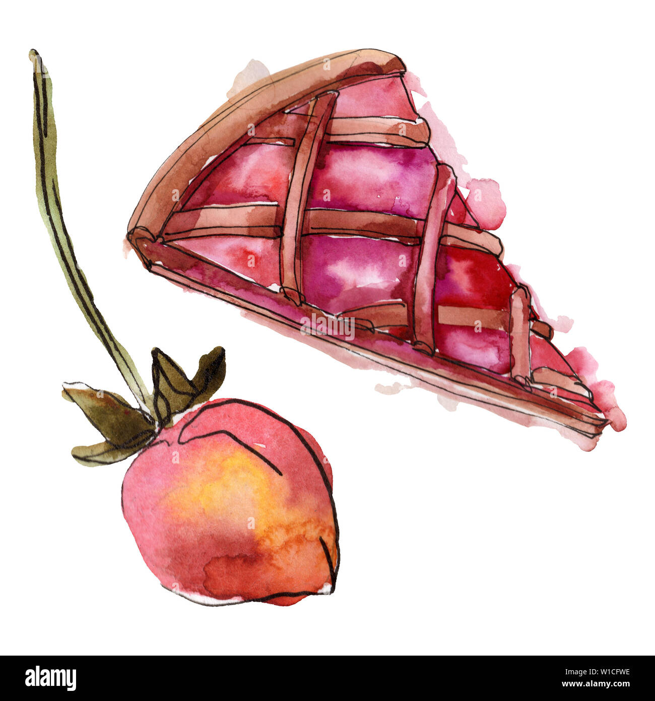 Tasty cake and bun sweet dessert. Watercolor background illustration ...