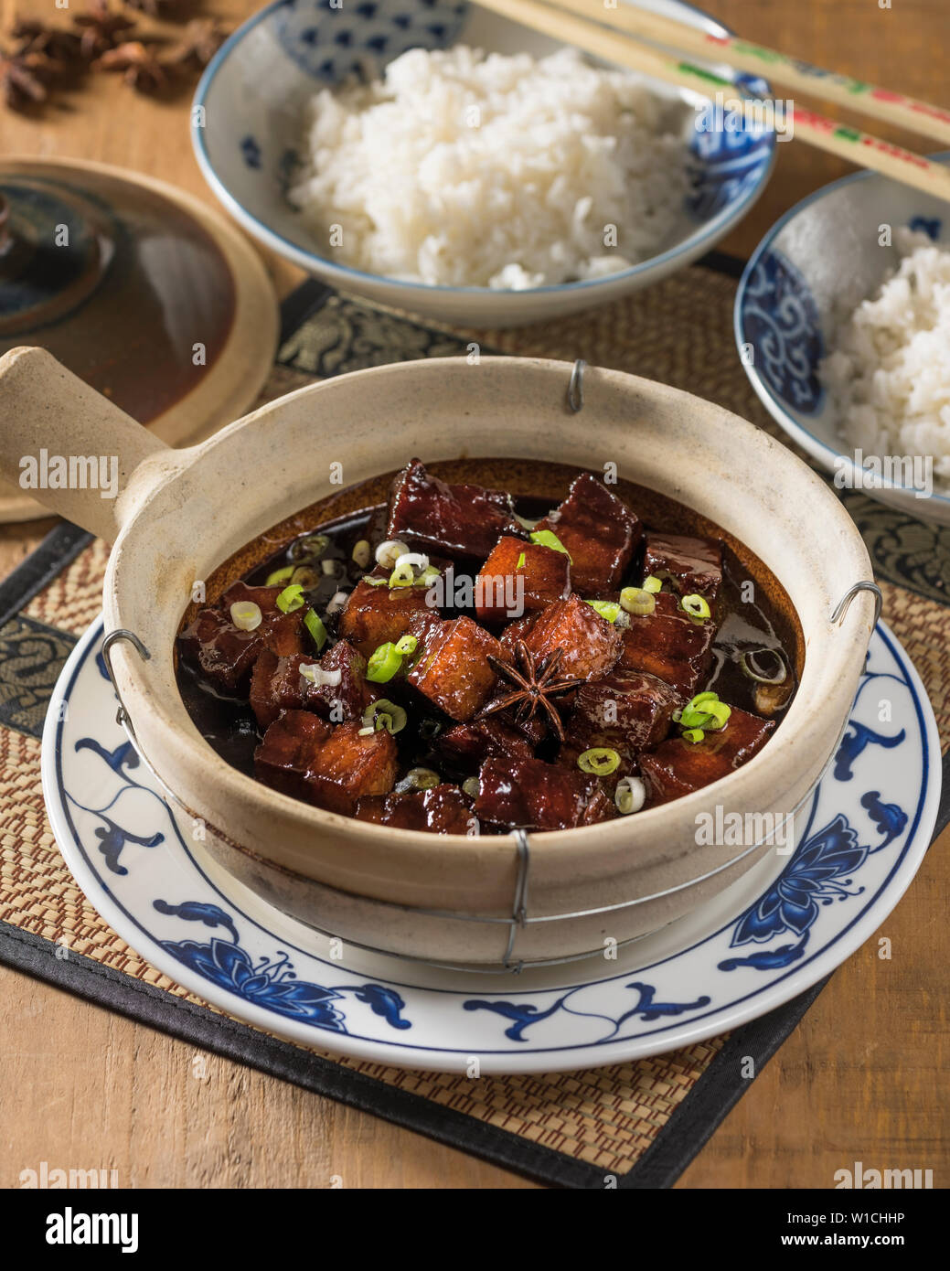 Hung shao pork. Shanghai style braised pork belly. Chinese food Stock Photo