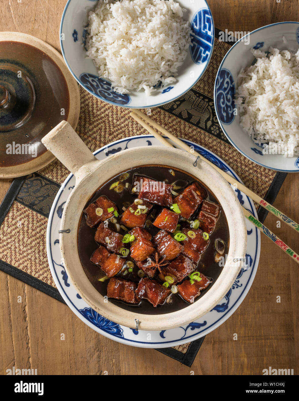 Hung shao pork. Shanghai style braised pork belly. Chinese food Stock Photo