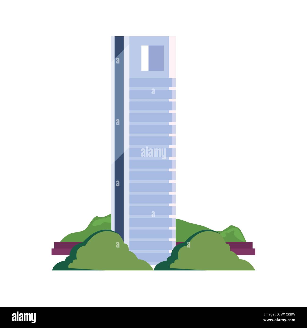 futuristic building urban tower bushes nature vector illustration Stock ...