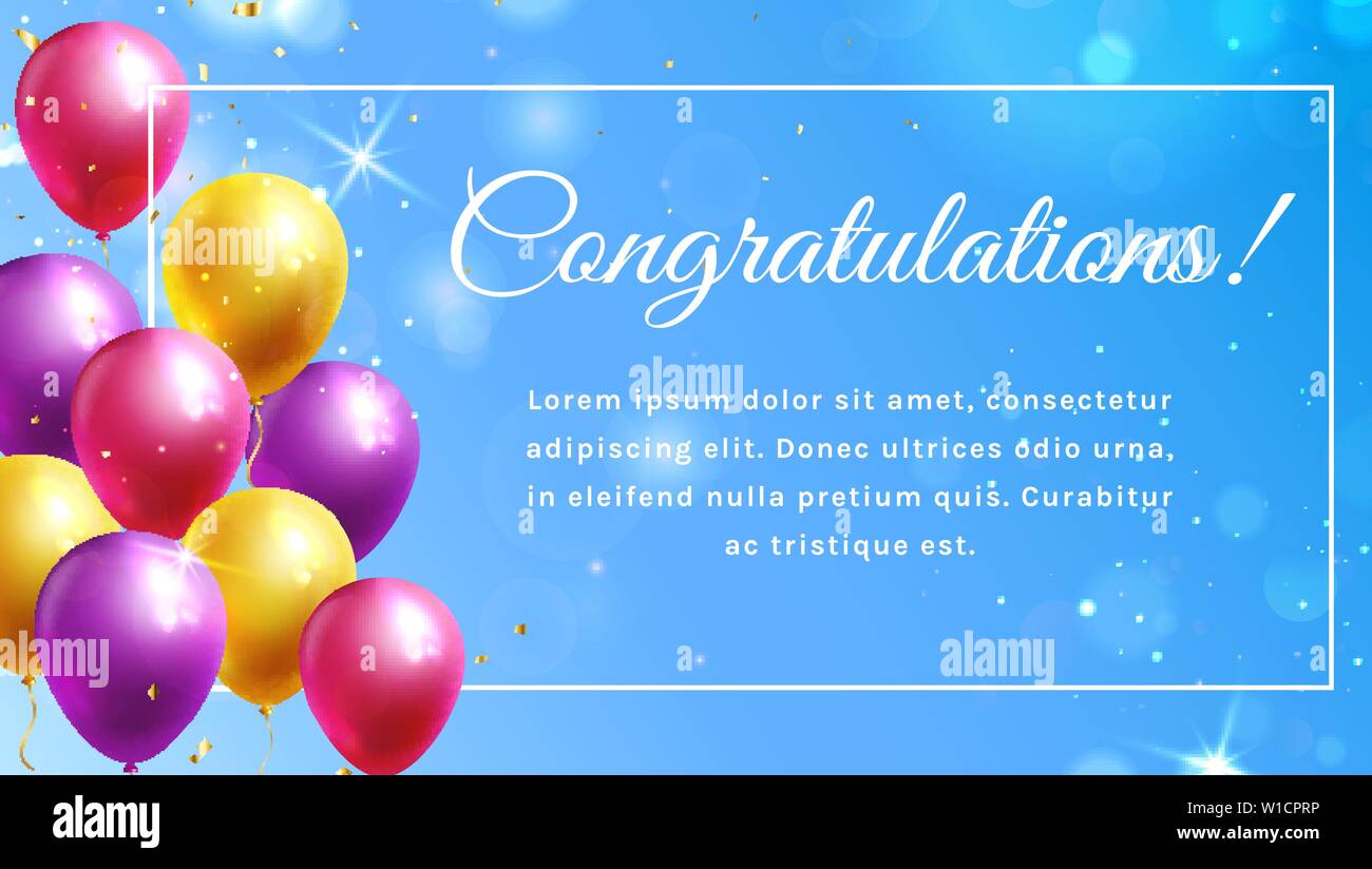 Congratulation banner with colorful balloons and space for text Regarding Congratulations Banner Template