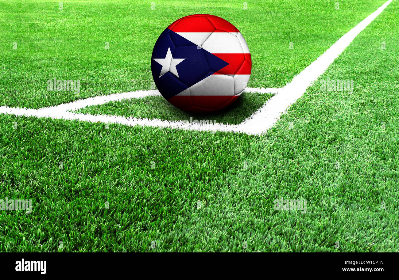 soccer ball on a green field, flag of Puerto Rico Stock Photo Alamy