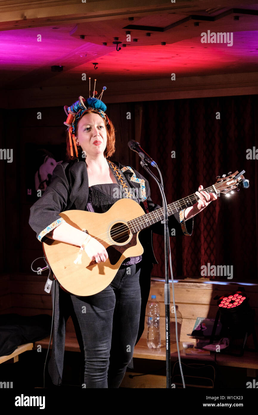 Lenk, Switzerland. June 21st, 2019. The French singer and songwriter Evelyne Gallet performs a live concert during the Swiss music festival Mittsommerfestival 2019 in Lenk. (Photo credit: Gonzales Photo - Tilman Jentzsch). Stock Photo