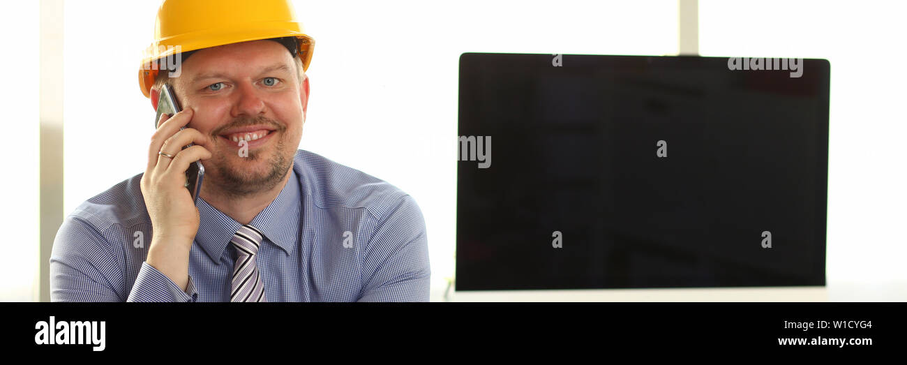 Foreman Sketching Architect Blueprint Making Deal Stock Photo
