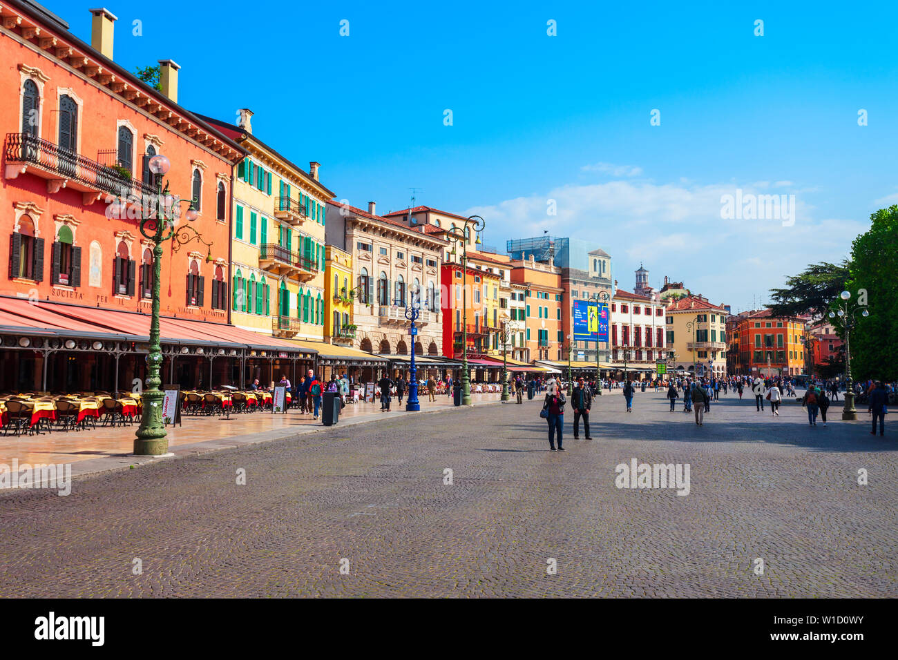 VERONA, ITALY - APRIL 16, 2019: The Piazza Bra square in Verona city in Veneto region of Italy Stock Photo