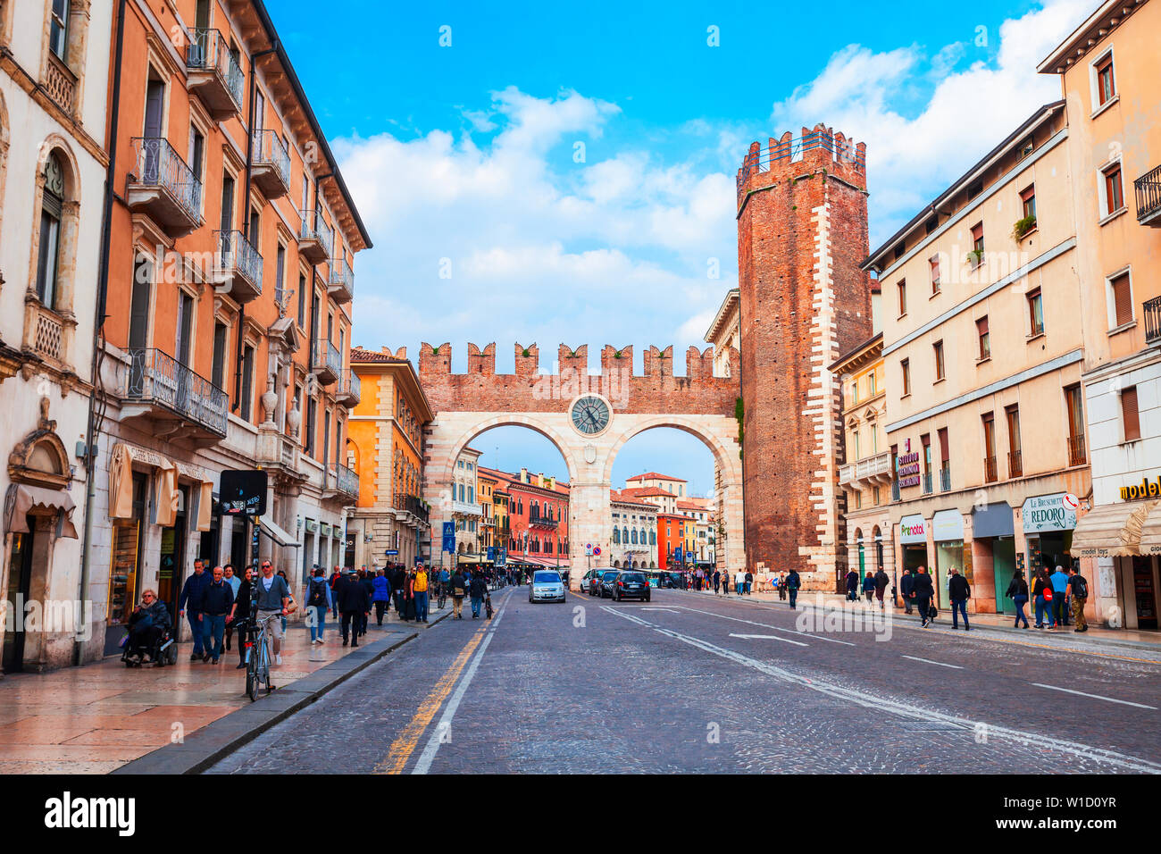 VERONA, ITALY - APRIL 16, 2019: Portoni della Bra city Gate in Verona city on the Adige river in Veneto region in Italy Stock Photo