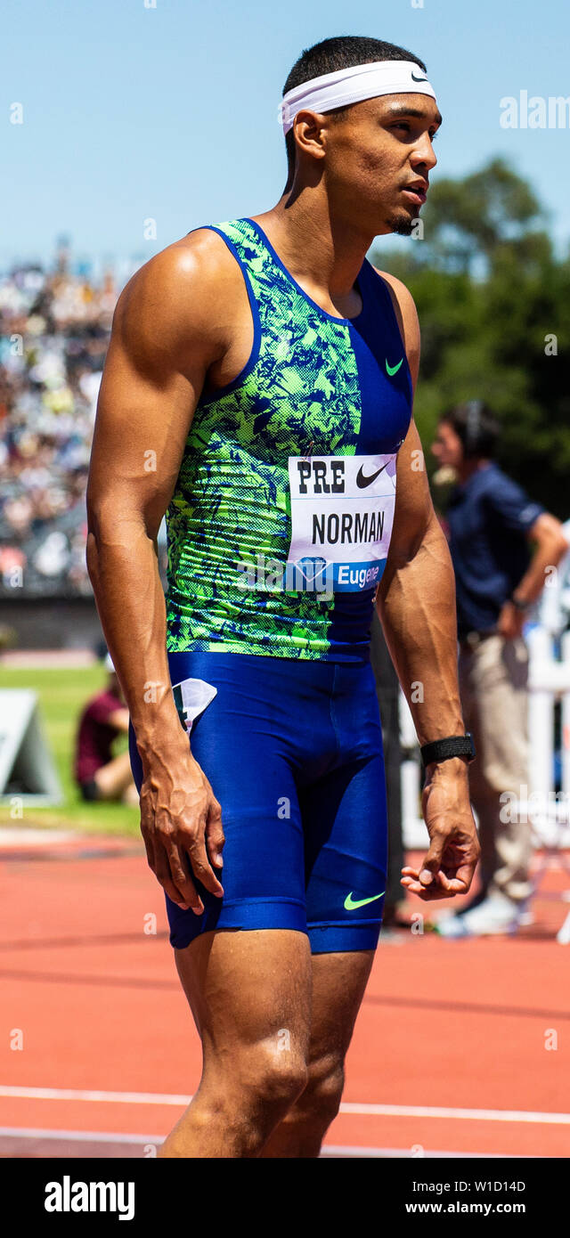 Stanford, CA. 30th June, 2019. Michael Norman waiting at the starting line  for the Men's 400 M during the Nike Prefontaine Classic at Stanford  University Palo Alto, CA. Thurman James/CSM/Alamy Live News