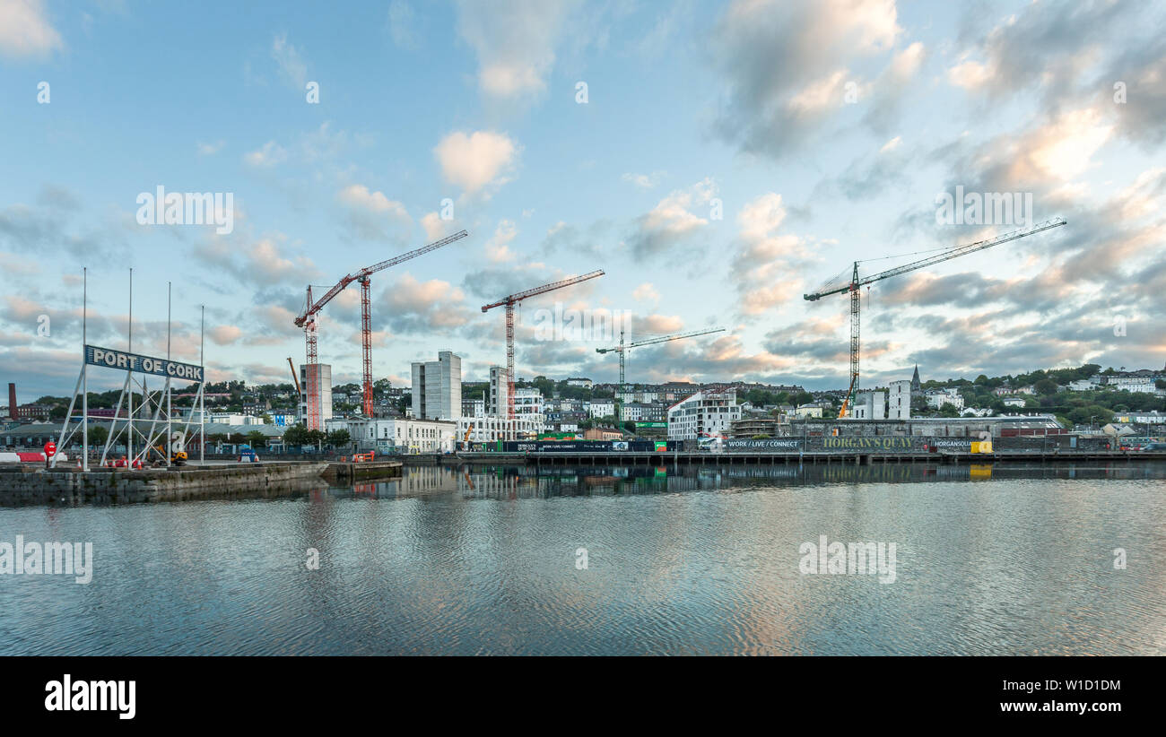 Cork City, Cork, Ireland. 02nd July, 2019. A bright summer's morning over the city and developments on Penrose Dock and Horgan's Quay in Cork, Ireland. Credit: David Creedon/Alamy Live News Stock Photo