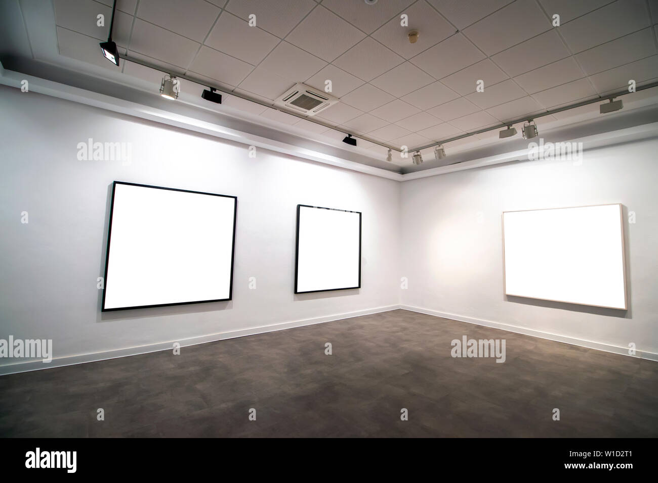 View of a Contemporary museum gallery interior with blank canvas Stock Photo Alamy