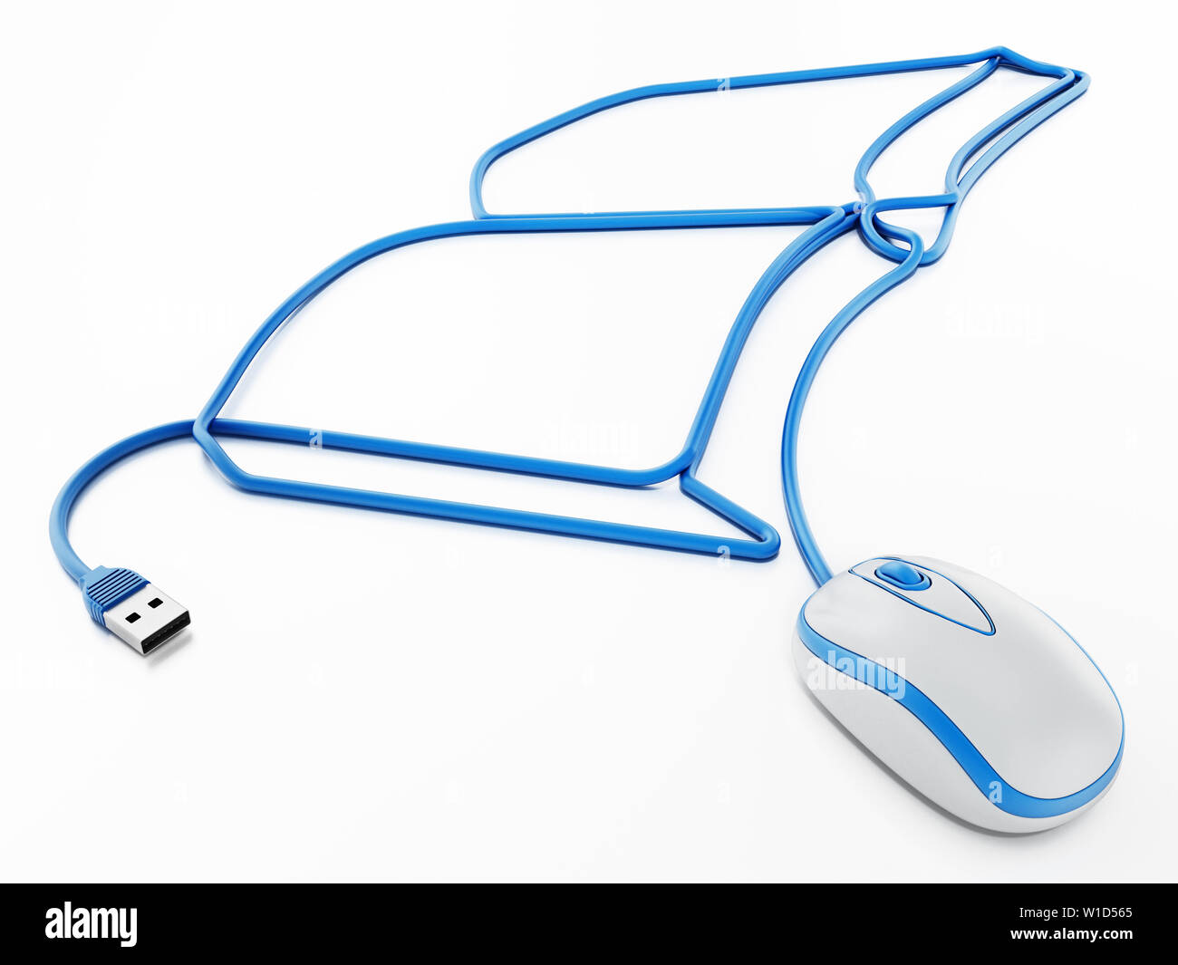 Mouse cable formes a book shape. 3D illustration. Stock Photo