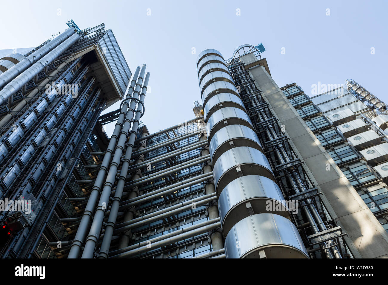 The Lloyd's building in London's main finalcial district, the City. The building is a leading example of radical Bowellism architecture. Stock Photo