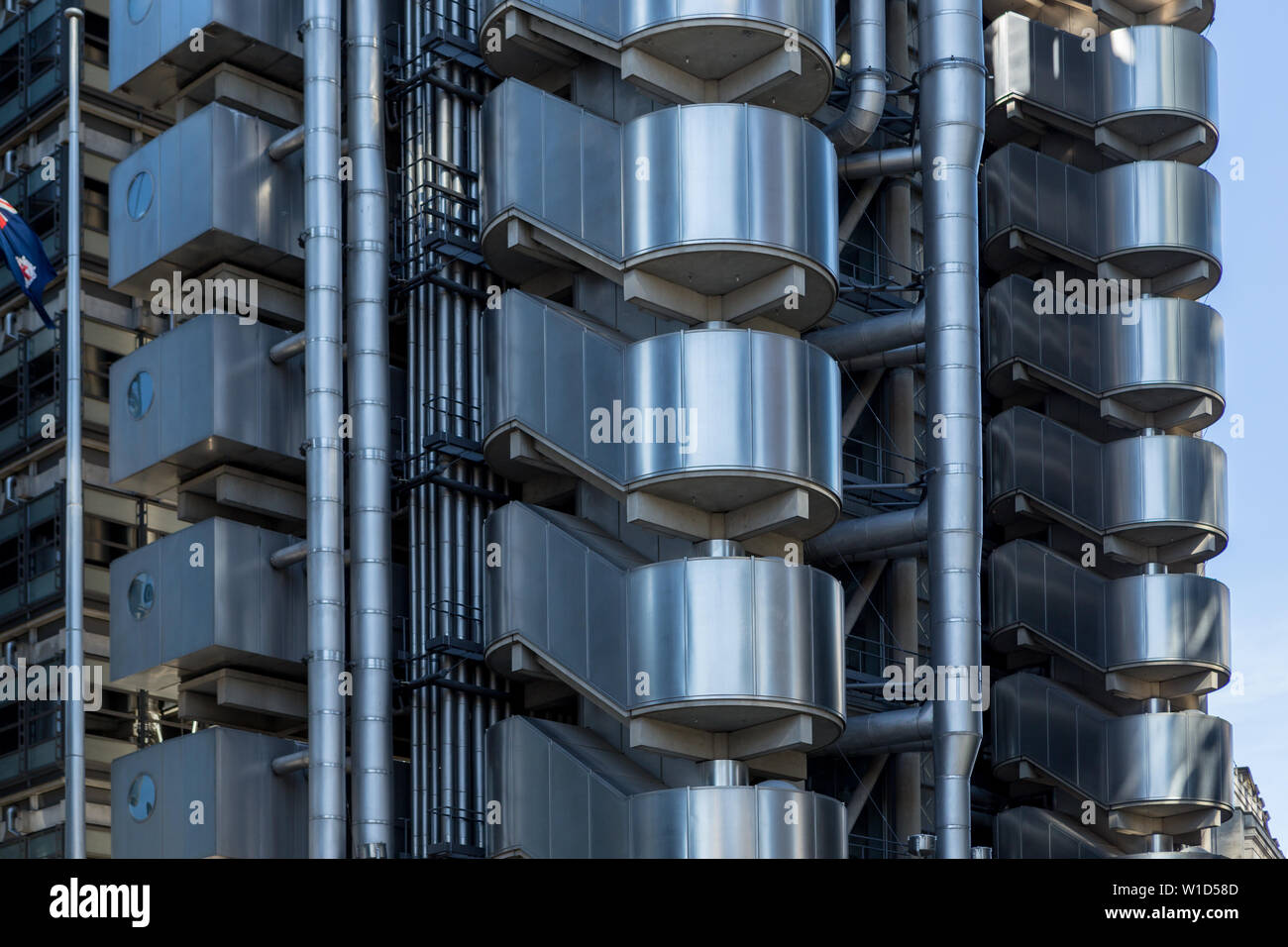 The Lloyd's building in London's main finalcial district, the City. The building is a leading example of radical Bowellism architecture. Stock Photo
