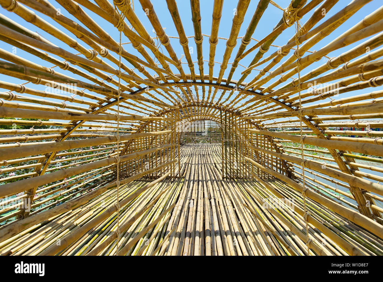 Bamboo tunnel in Handcraft Baan Ton Tan, Song Phi Nong District, Suphanburi Province, Thailand. Stock Photo