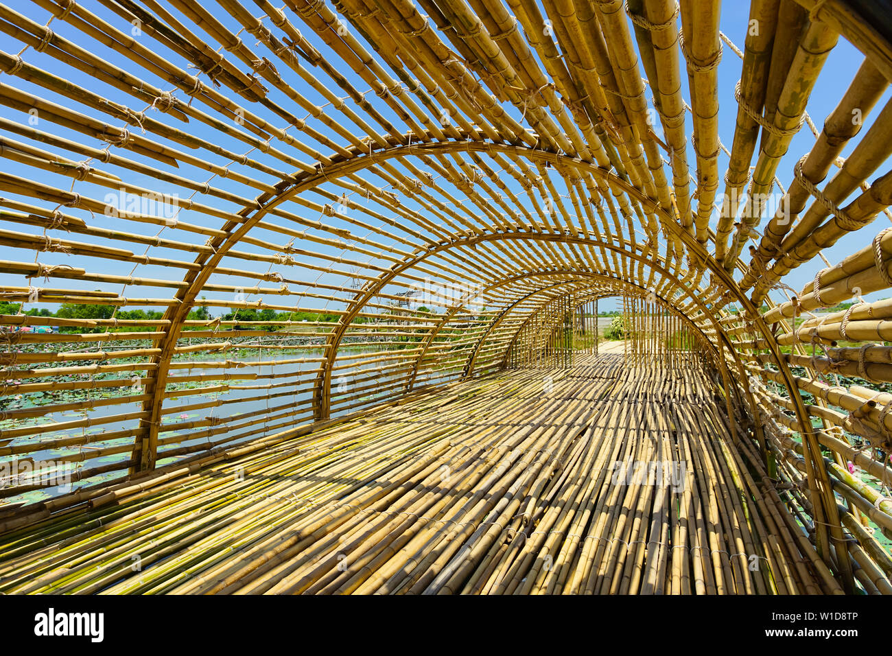 Bamboo tunnel in Handcraft Baan Ton Tan, Song Phi Nong District, Suphanburi Province, Thailand. Stock Photo