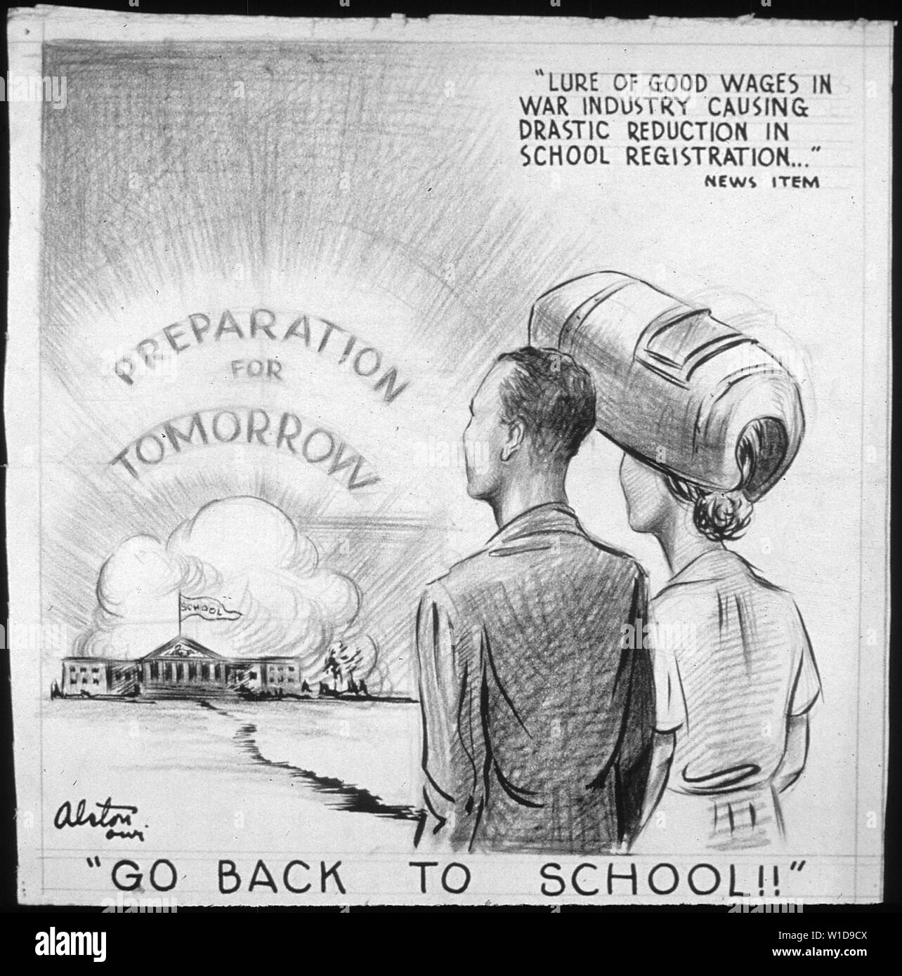 GO BACK TO SCHOOL!!; Scope and content Incentive to go back to school with caption Stock