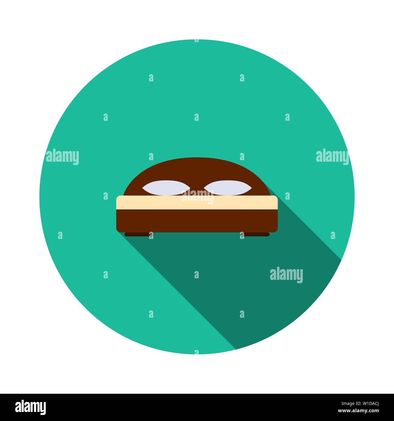 Hotel Bed Icon. Flat Circle Stencil Design With Long Shadow. Vector Illustration. Stock Vector