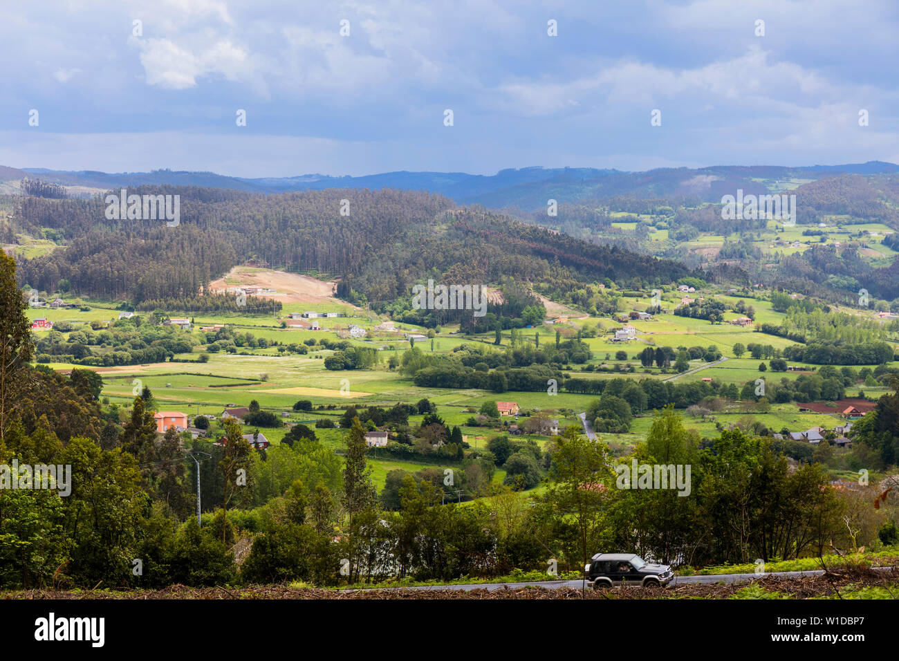 Typical green Galician countryside near San Sadurnino, A Coruna Province, Galicia, Spain Stock Photo
