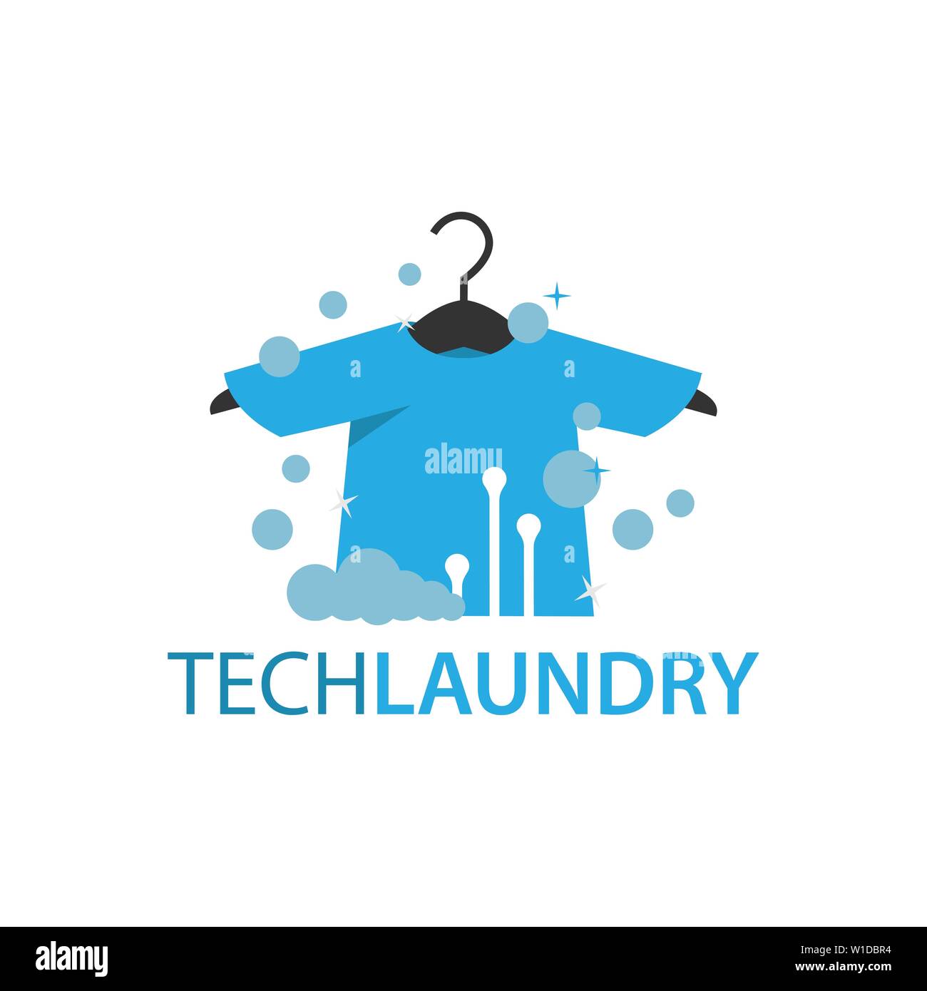 Tech Laundry Icon Logo Design Element. Hanger with cloth circuit vector design Stock Vector