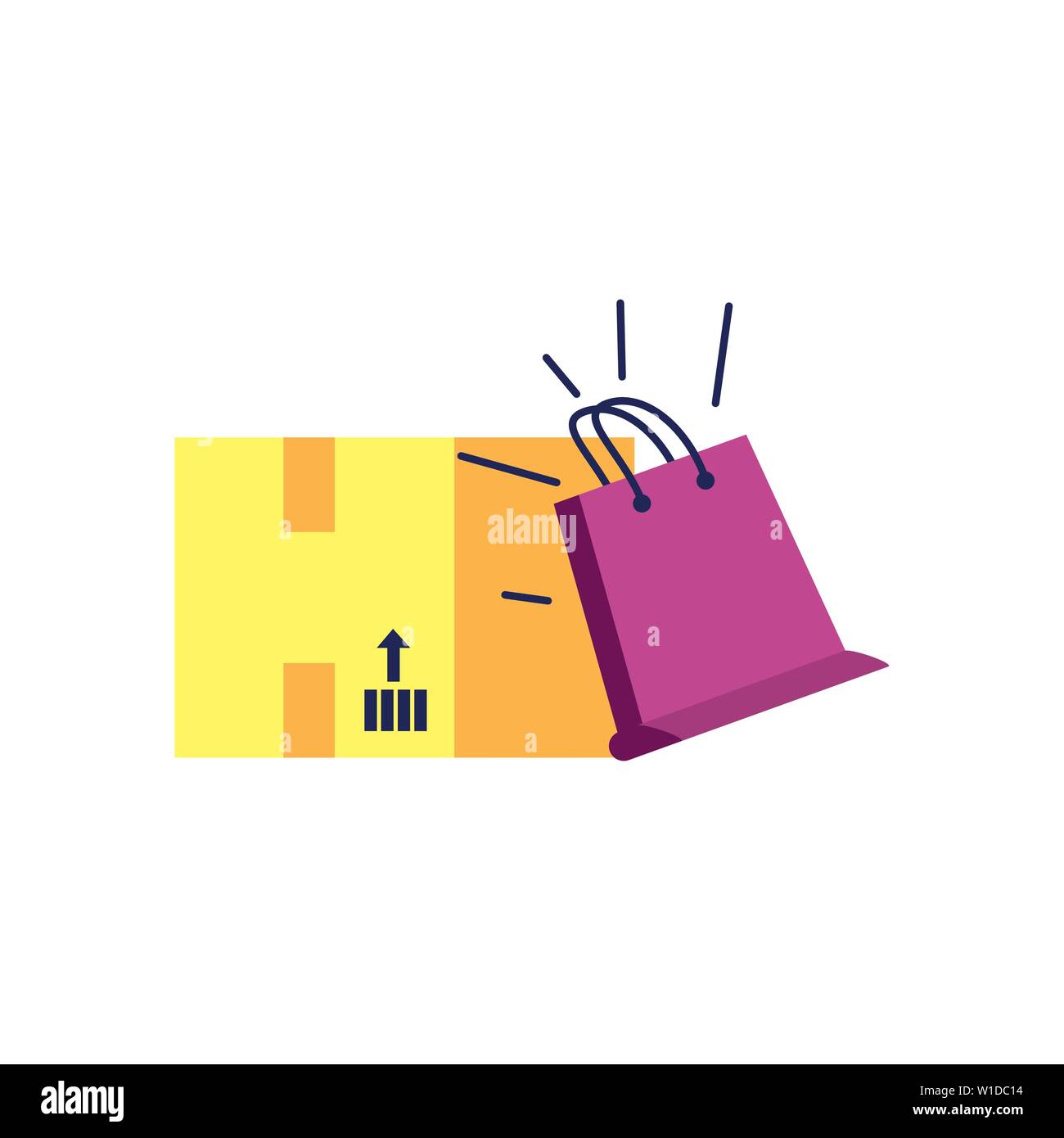 box carton with shopping bag vector illustration design Stock Vector ...