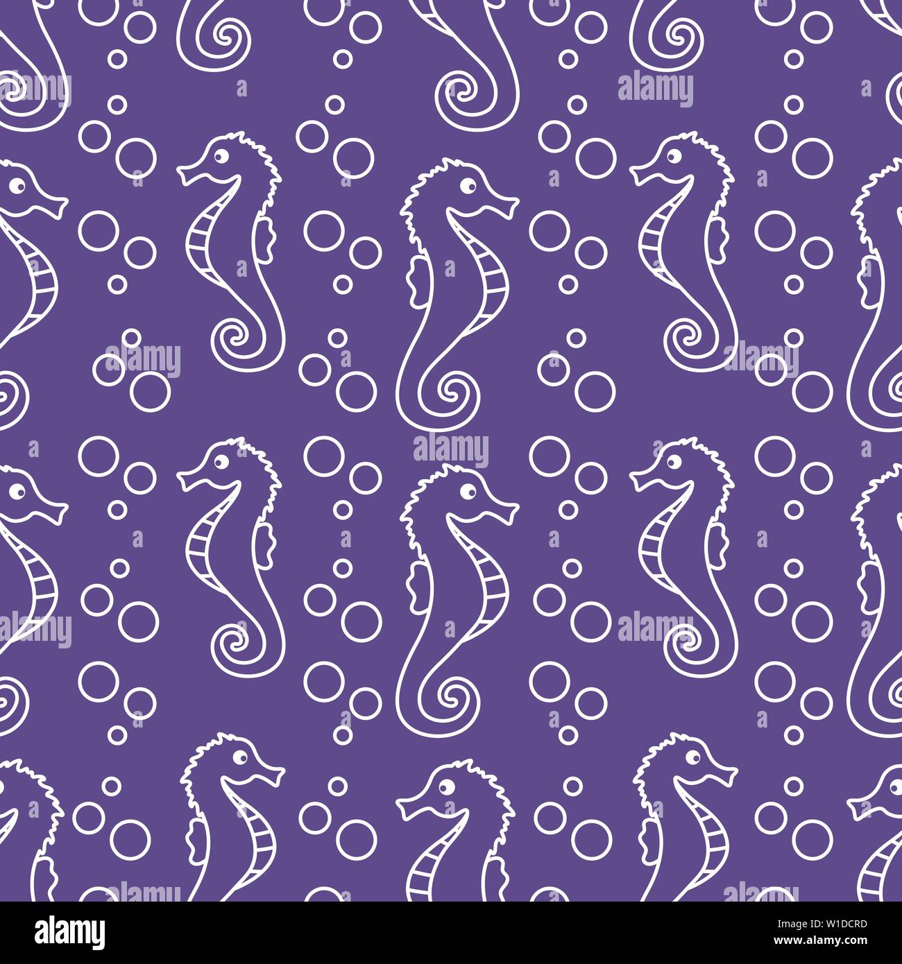 Vector seamless pattern with sea horses and bubbles. Marine background ...