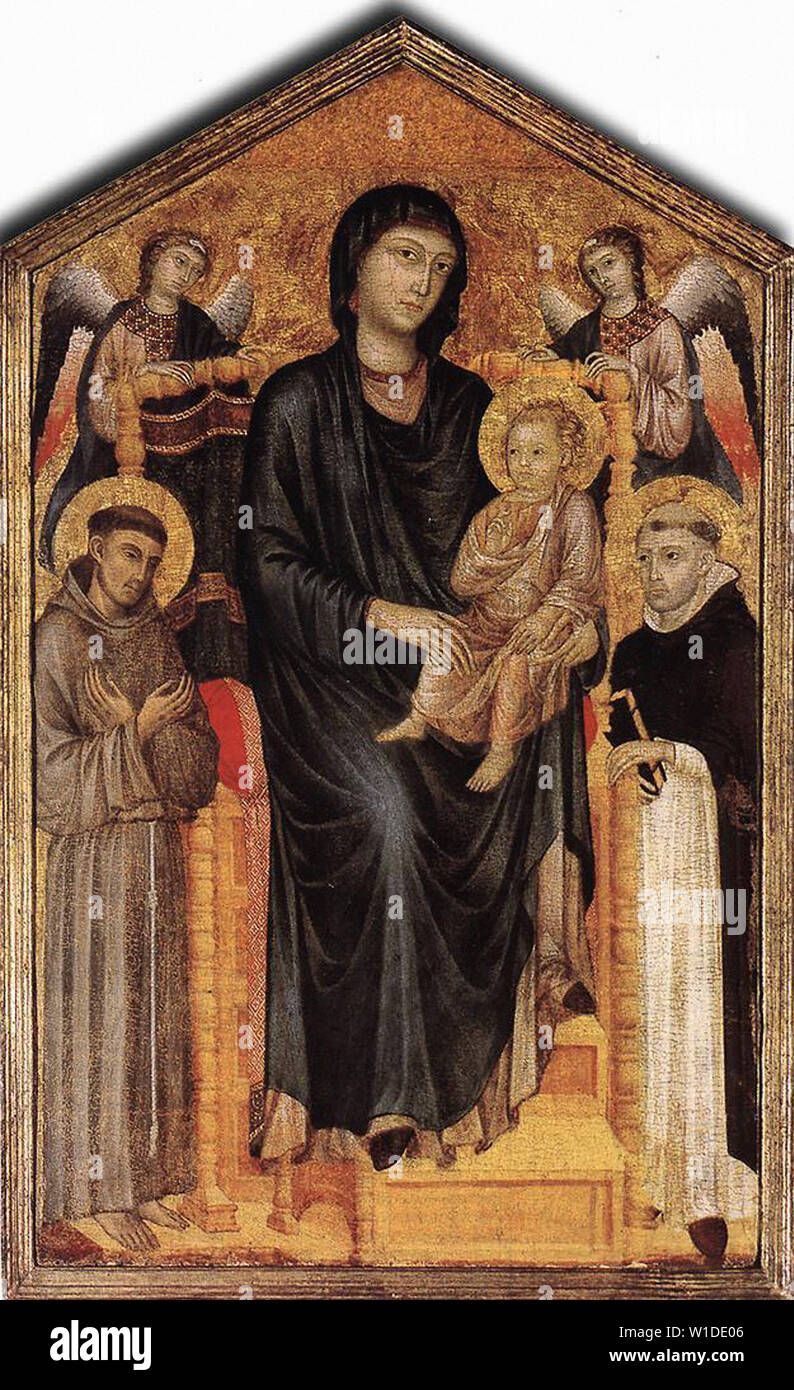 Cimabue - Madonn Enthroned With Child St Francis St Domenico Two Angels Stock Photo