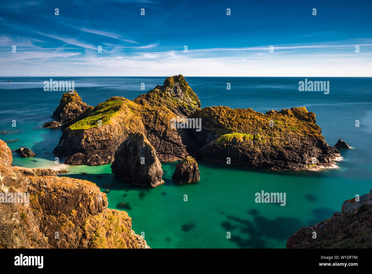 Dramatic coastal scenery at Kynance Cove on the Lizard peninsula in southern Cornwall, England, United Kingdom. Stock Photo