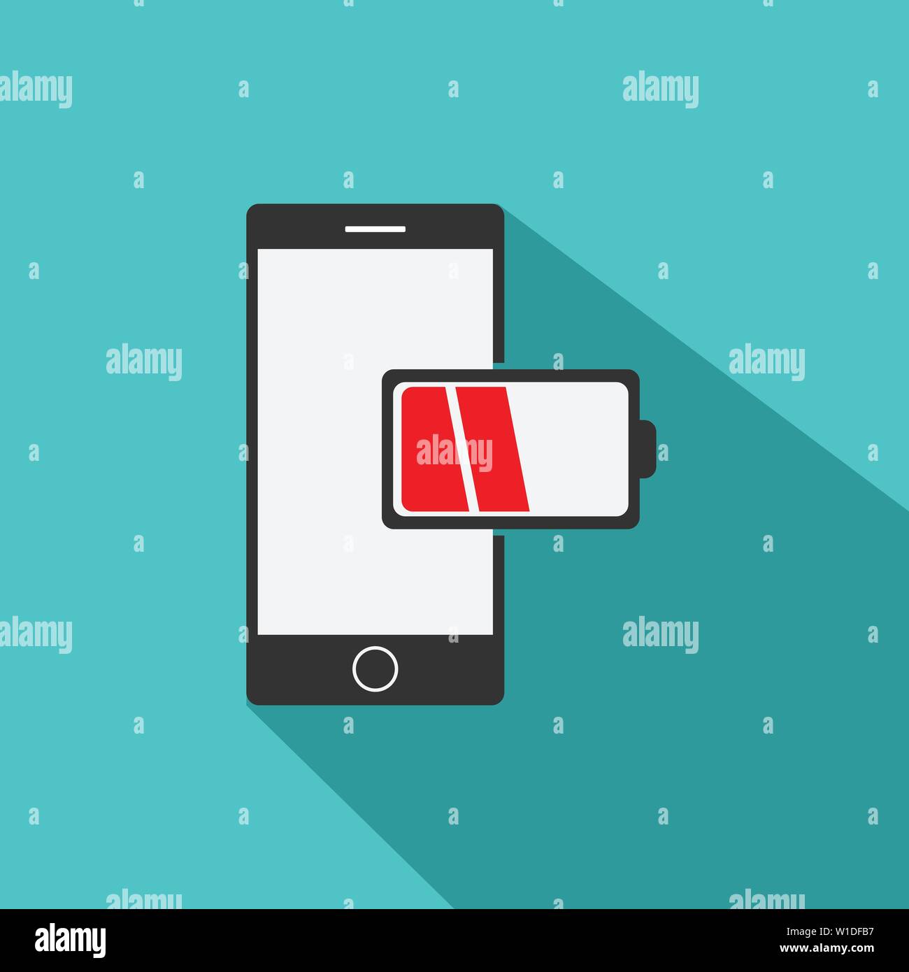 Low battery phone colored vector. Mobile phone icon vector in modern flat style for web, graphic and mobile design Stock Vector