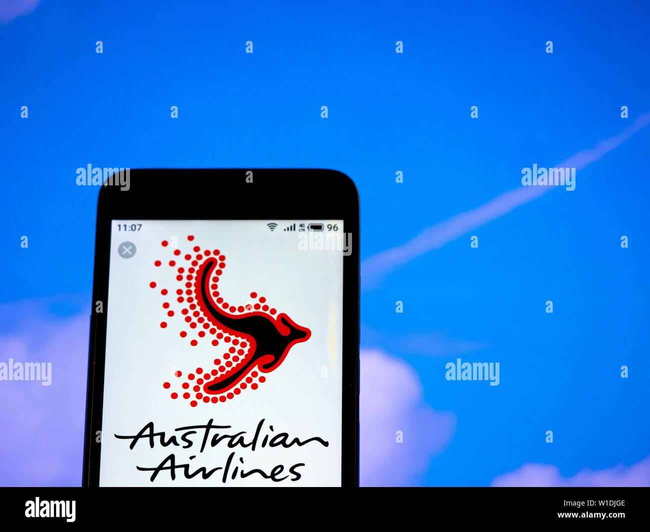 In this photo illustration the Australian Airlines logo is seen displayed on a smartphone Stock Photo