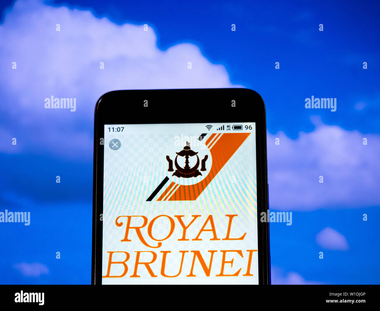 In this photo illustration the Royal Brunei Airlines Sdn Bhd  logo is seen displayed on a smartphone Stock Photo
