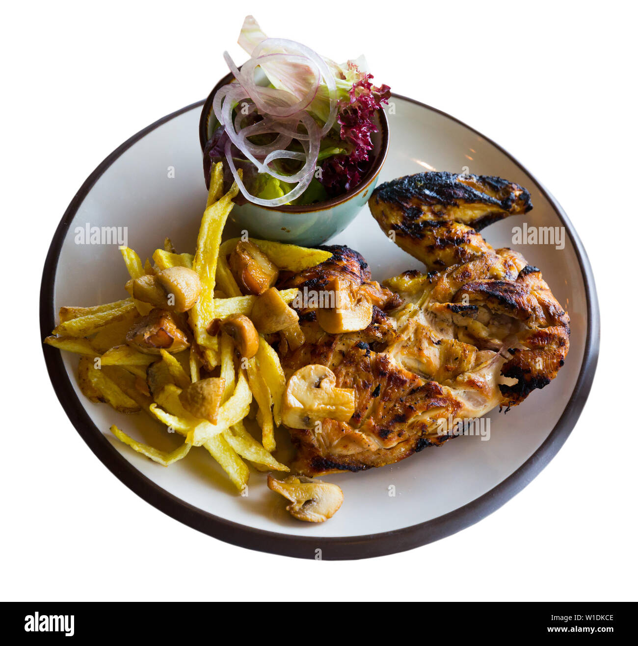 Delicious grilled chicken with chimichurri sauce, baked vegetables