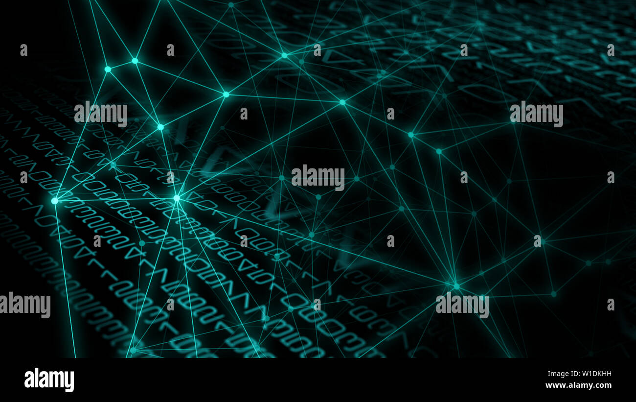 Cyber security threat, artificial intelligence digital warfare future, connected artificial intelligence threat Stock Photo