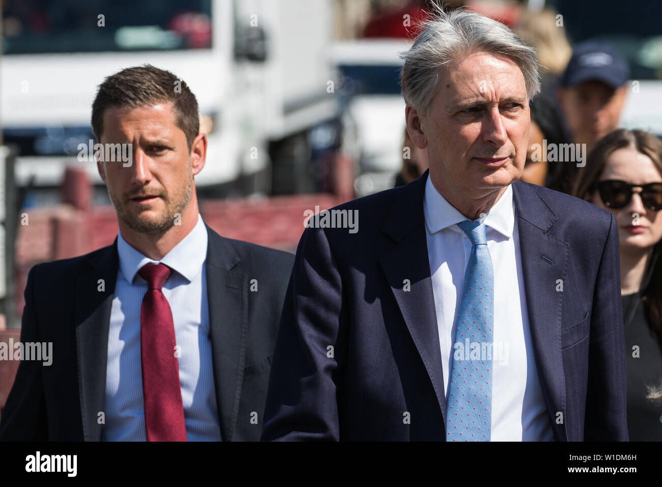 London, UK. 2 July, 2019. Chancellor of the Exchequer Philip Hammond arrives at the House of Commons for Treasury Questions. The session is expected to be lively following the Chancellor’s criticism of both Conservative leadership candidates’ spending plans yesterday during a BBC interview with Laura Kuenssberg. Credit: Mark Kerrison/Alamy Live News Stock Photo