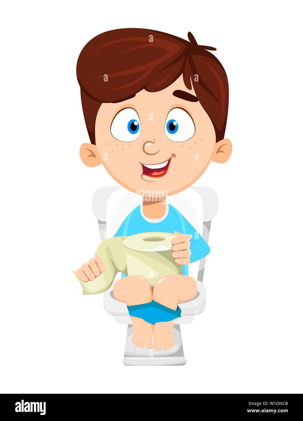very suspend Garbage can Boy in toilet. Cute kid in WC. Funny cartoon character. Vector illustration  Stock Vector Image & Art - Alamy
